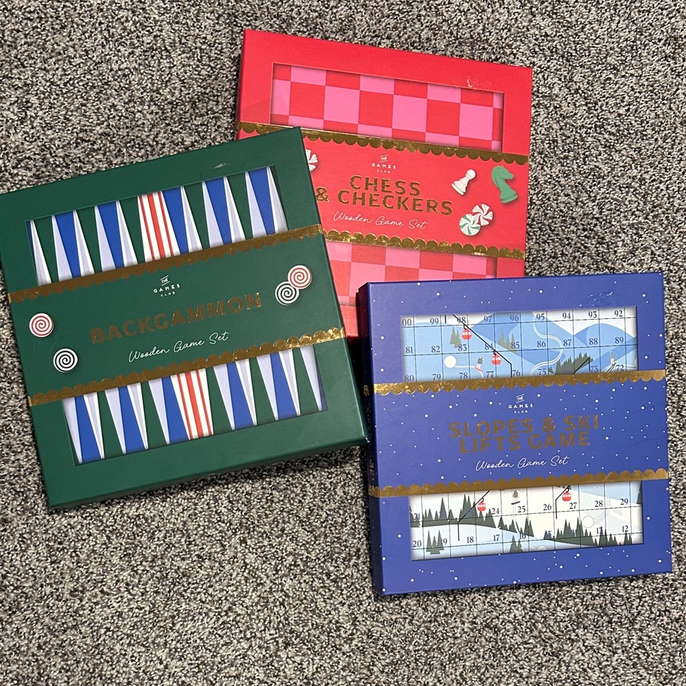 Wooden Game Set Trio - Backgammon, Chess & Checkers, Slopes & Ski Lifts